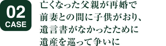 亡くなった父親が再婚で前妻との間に子供がおり、遺言書がなかったために遺産を巡って争いに
